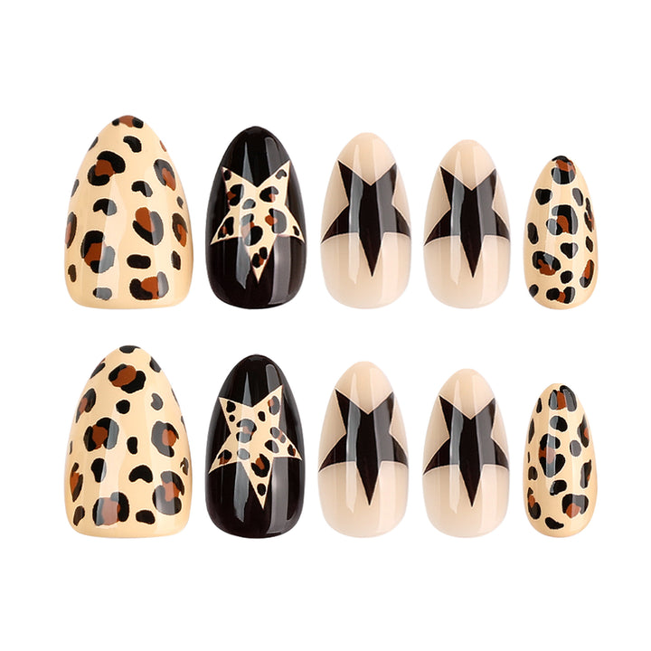 Artistic Nail Extensions with Leopard and Star Design Kalsten