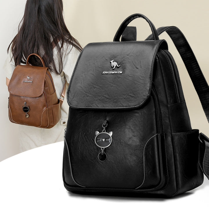 Cute Cat-Themed Leather Backpack Kalsten