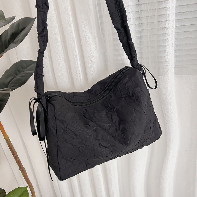 Crinkled Fabric Slouchy Shoulder Bag