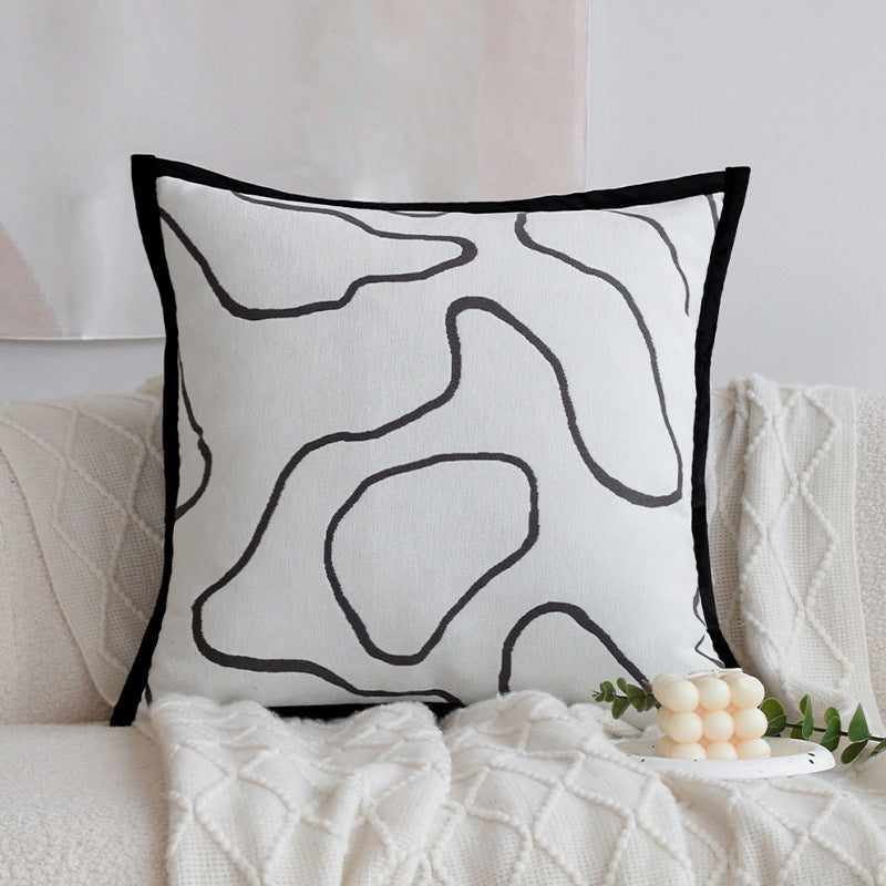 Square jacquard cushion cover with monochrome tree motif and contrasting piping Kalsten