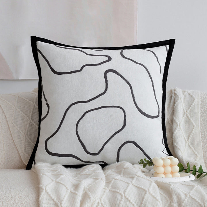 Square jacquard cushion cover with monochrome tree motif and contrasting piping Kalsten