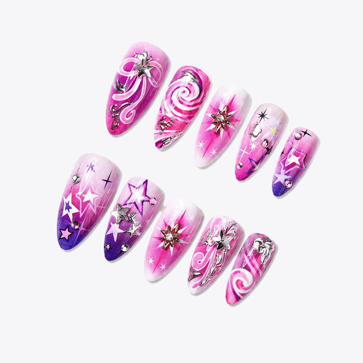 Artistic Press-On Nail Set with Star and Whimsical Patterns kalsten