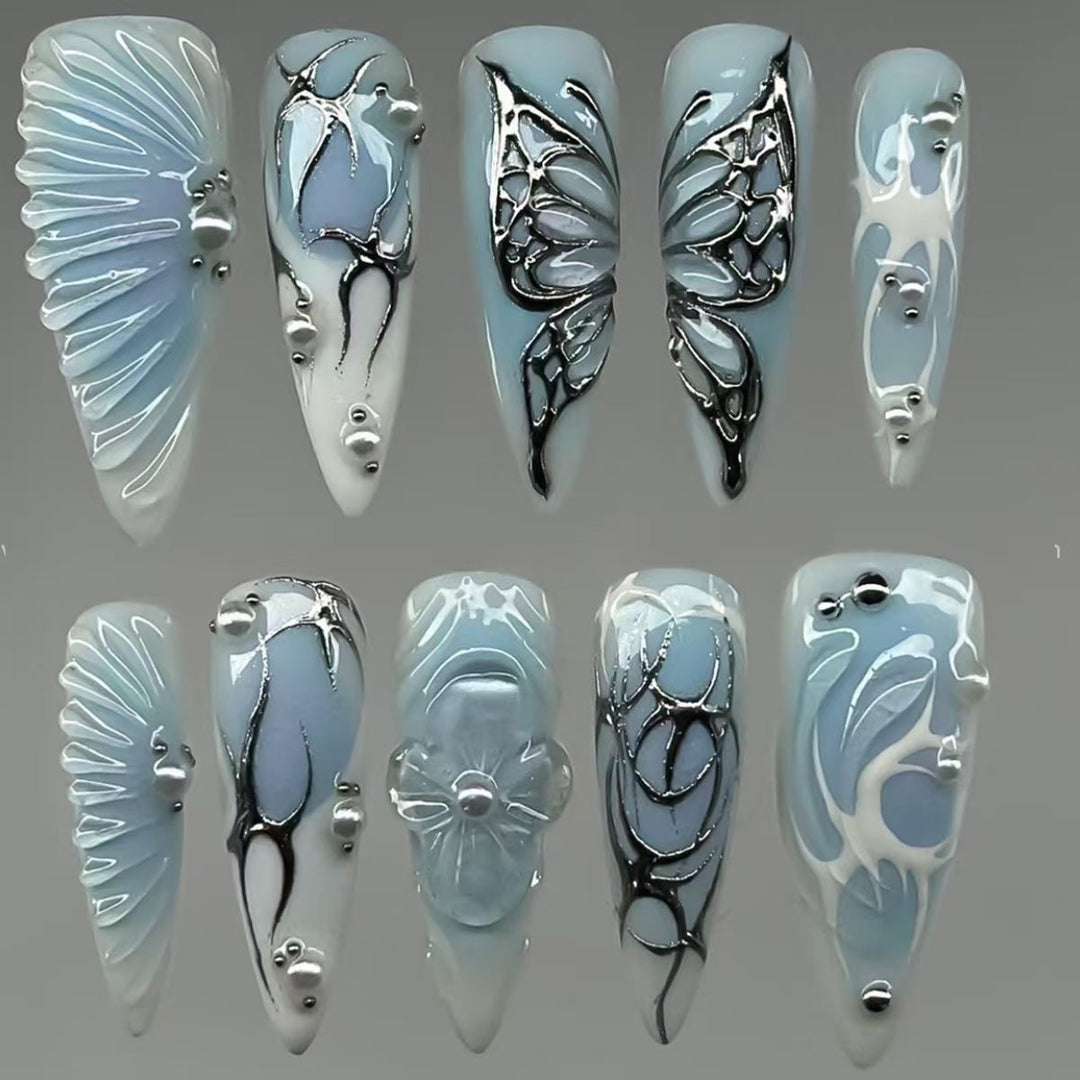Artistic Floral and Metallic Press-On Nails Kalsten