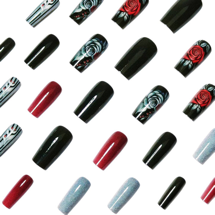 Elegant Artificial Nails with Noble Rose Design Kalsten
