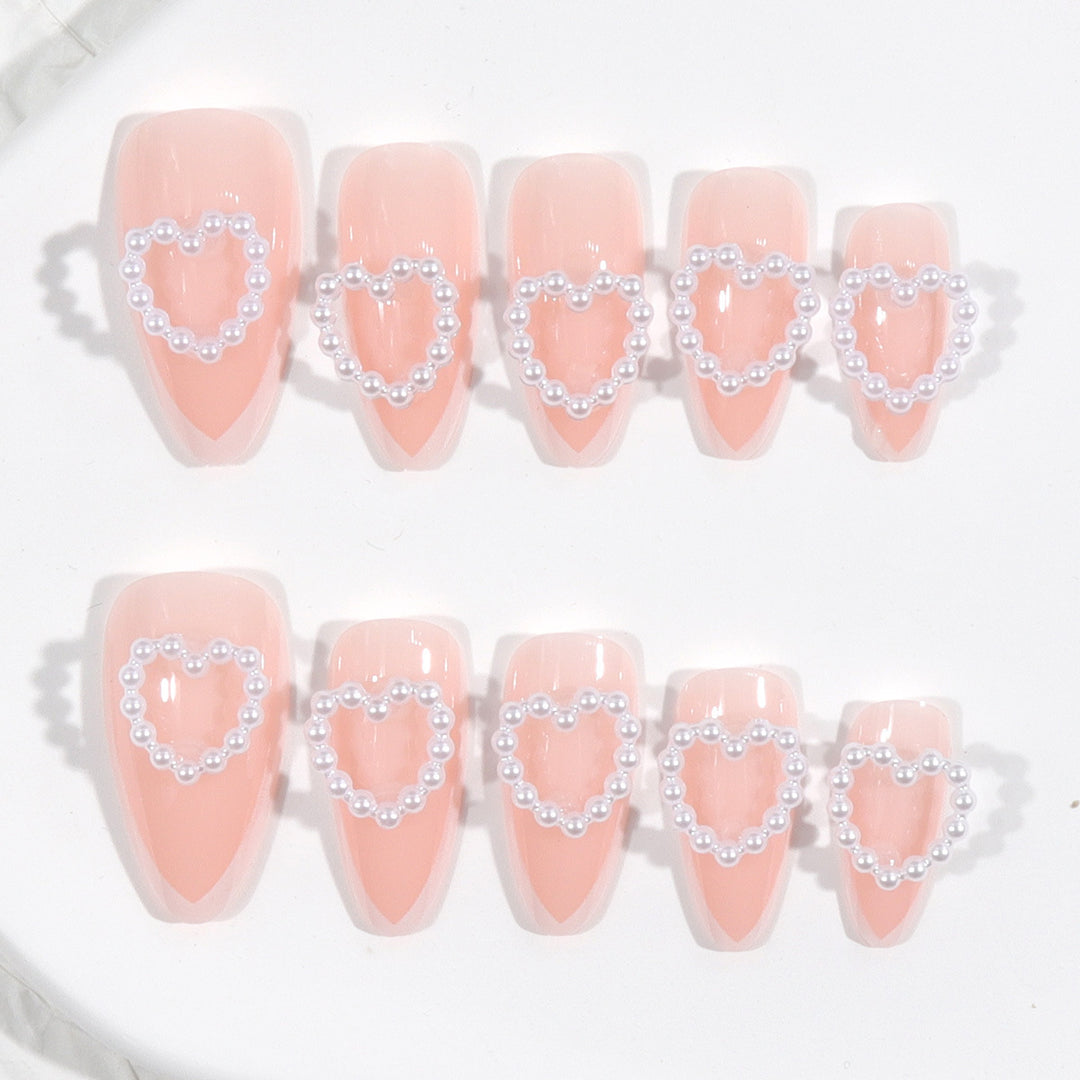 Heart-Design Press-On Nails with Pearl Accents Kalsten