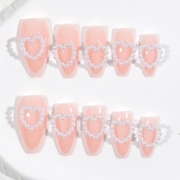 Heart-Design Press-On Nails with Pearl Accents Kalsten