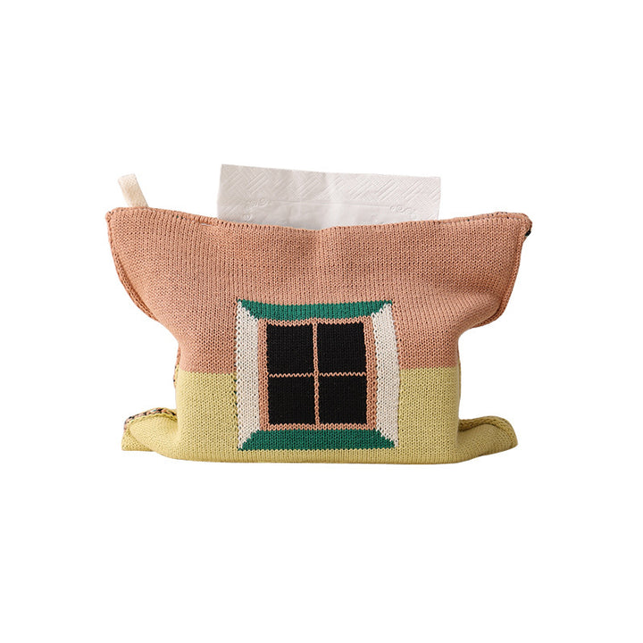 Knitted tissue box cover with geometric jacquard pattern and zipper Kalsten