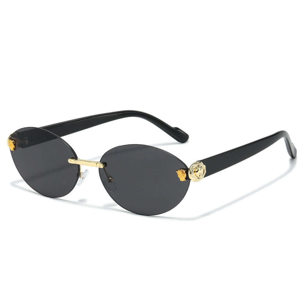 Designer Oval Frame Sunglasses with Decorative Accents Kalsten