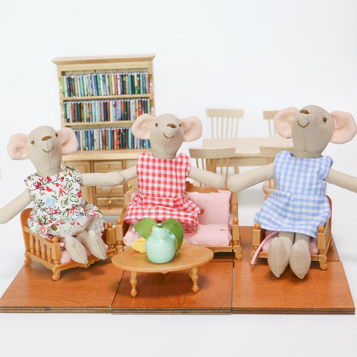 Handmade Linen Mouse Doll with Removable Gingham Dress