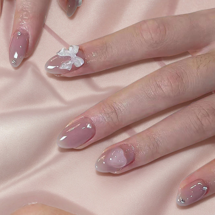Artistic Press-On Nail Set with Elegant Bow Accents Kalsten