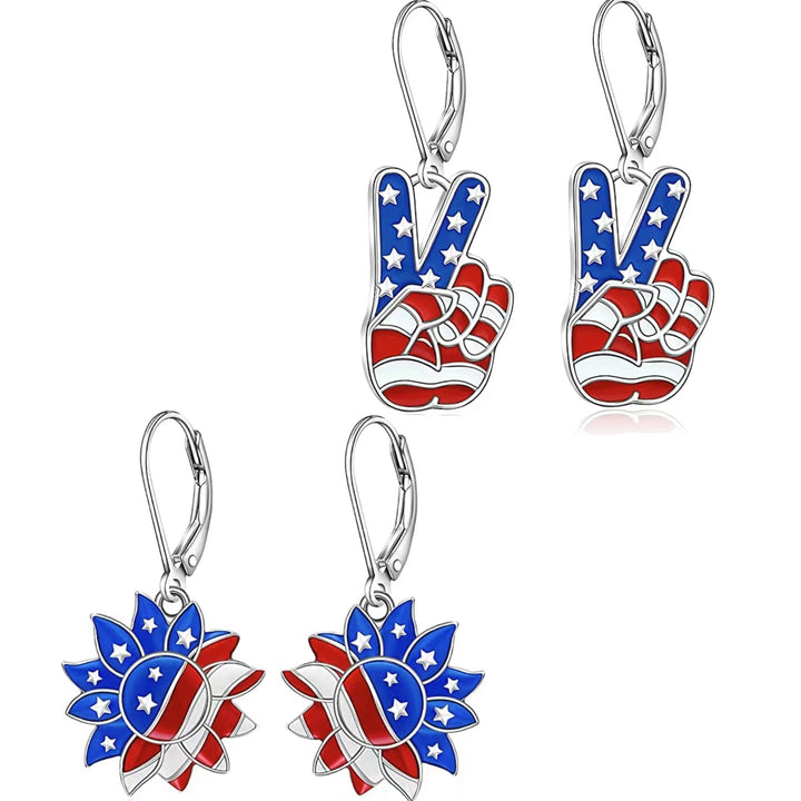Women's nan patriotic peace sign enamel dangle earrings with leverback clasp and hypoallergenic plating Kalsten