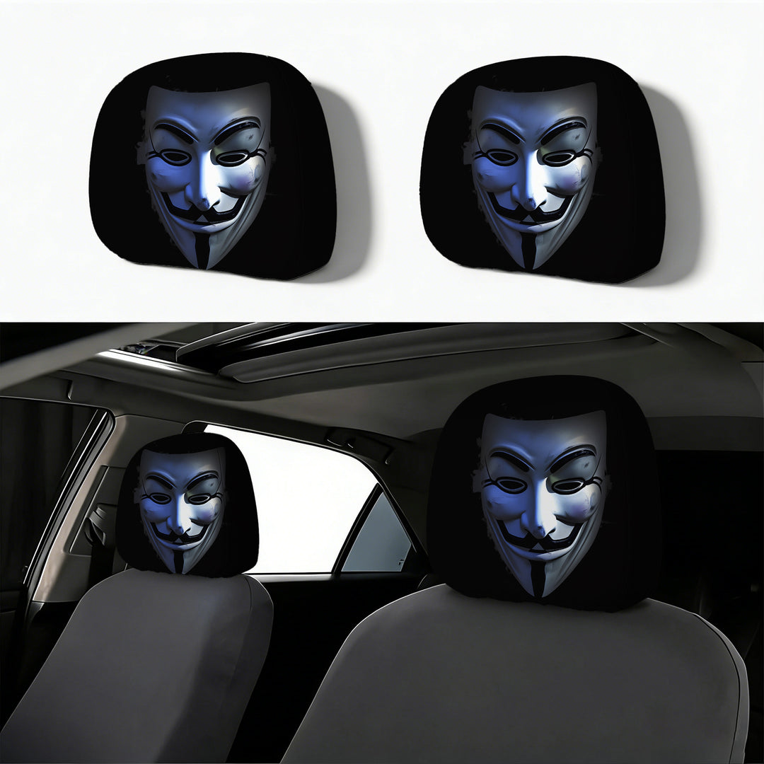 Car headrest cover with retro horror motif