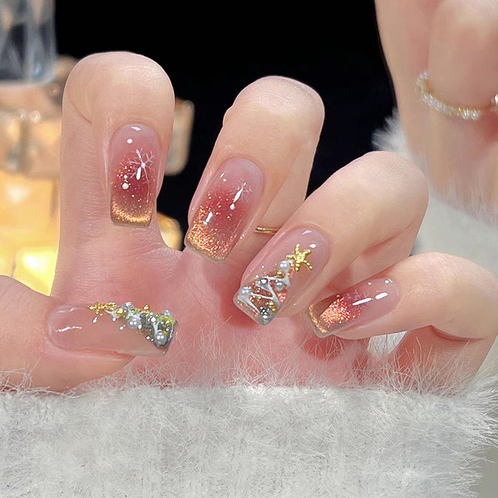 Holiday-Themed Press-On Nail Set with Beautiful Decorative Embellishments Kalsten