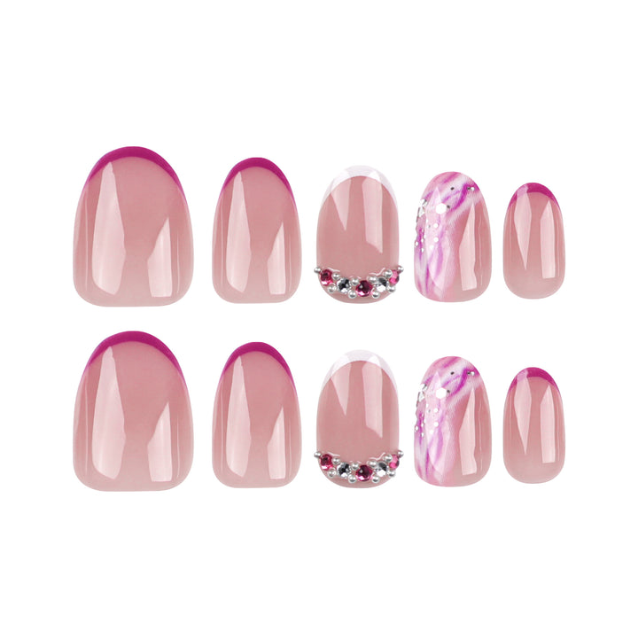 Elegant artificial nails with glamorous gradient colors and rhinestone accents Kalsten