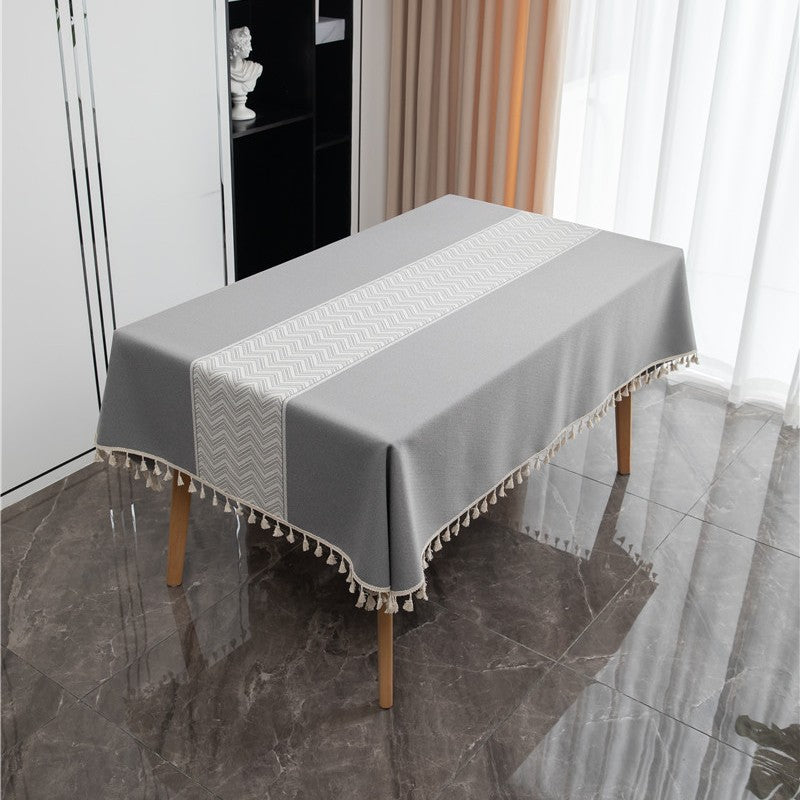 Elegant Woven Tablecloth with Tassel Fringe
