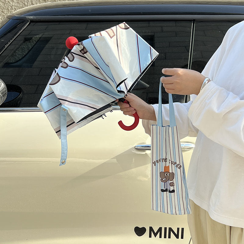 Ladies innovative folding umbrella with gentle leaf design and practical carrying pouch Kalsten