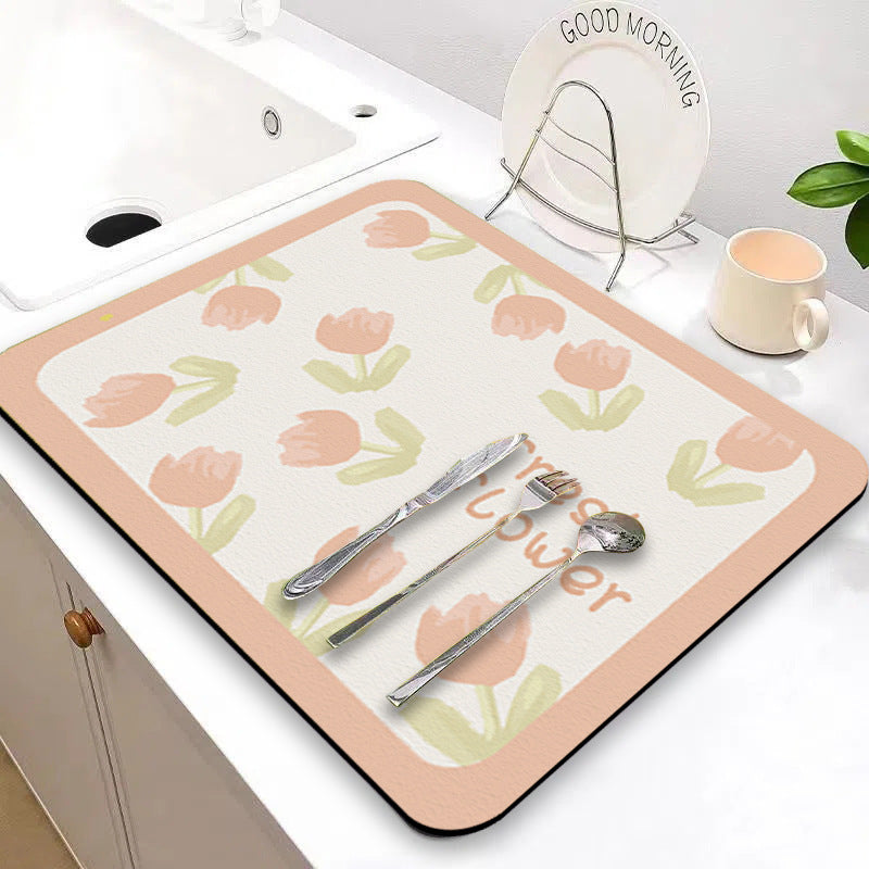 Floral-Themed Kitchen Counter Mat