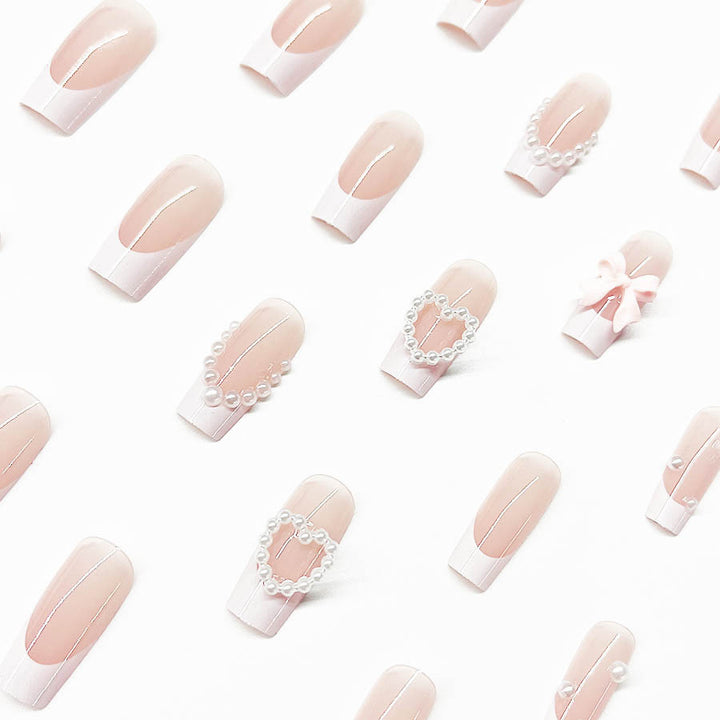 Artificial nail set with elegant 3D flowers and pearl embellishments Kalsten