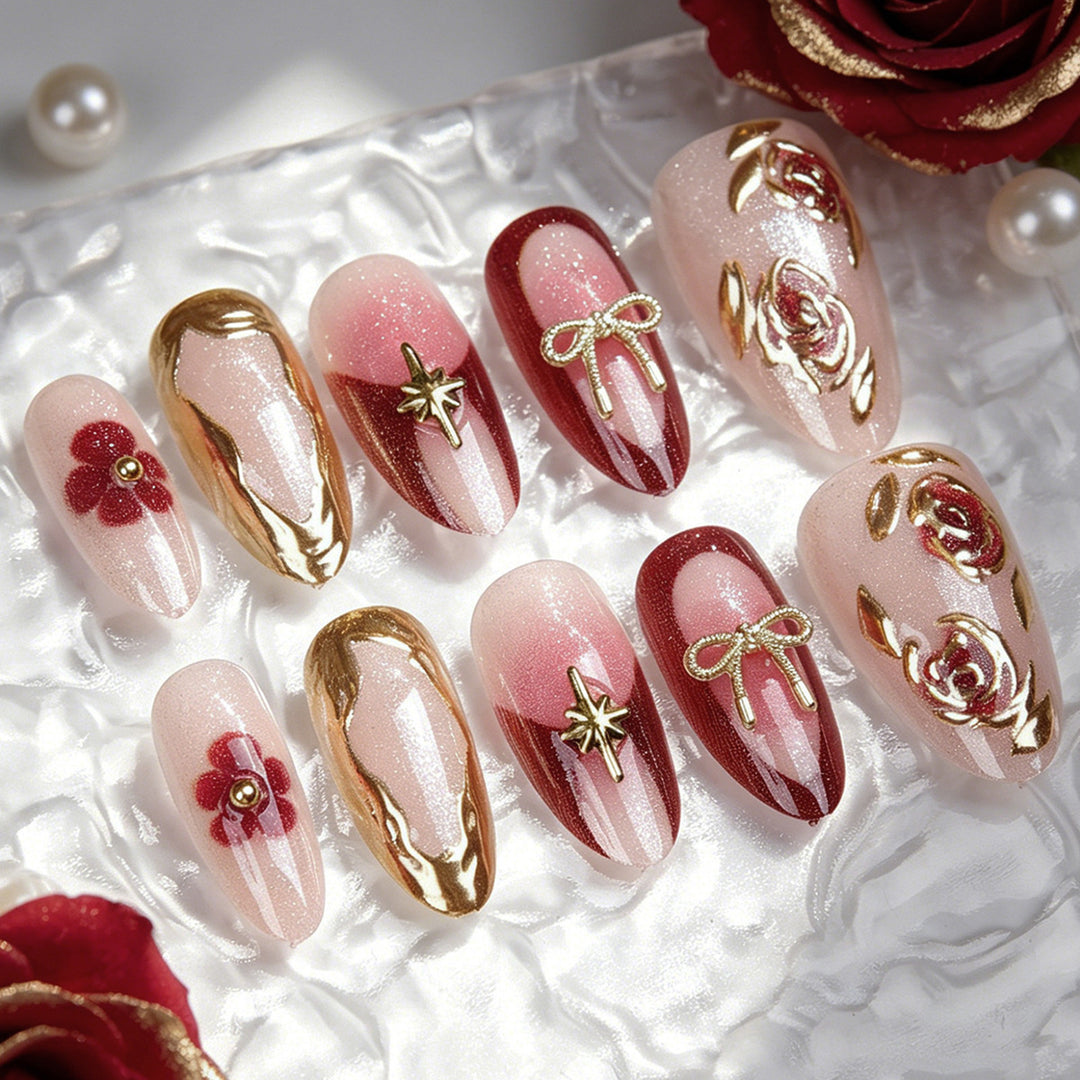 Elegant artificial nails with floral decorations Kalsten