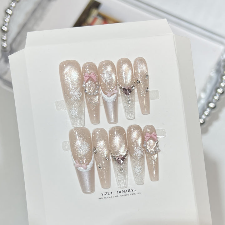 Decorative Stiletto Press-On Nail Set with Rhinestone and Glitter Accents Kalsten