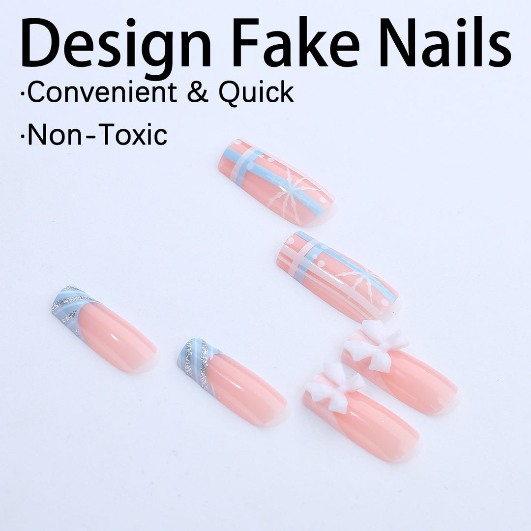 Artificial nail set with winter snowflake and bow motifs Kalsten