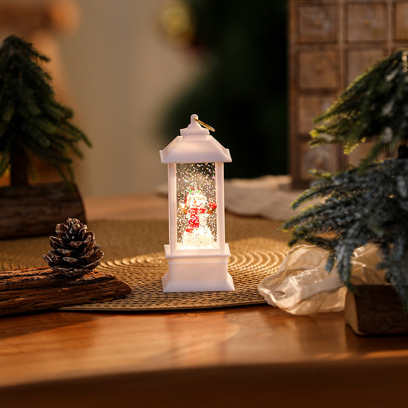 Illuminated Christmas lantern with glittering snowman scene Kalsten