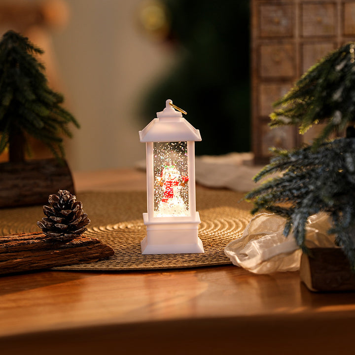 Illuminated Christmas lantern with glittering snowman scene Kalsten