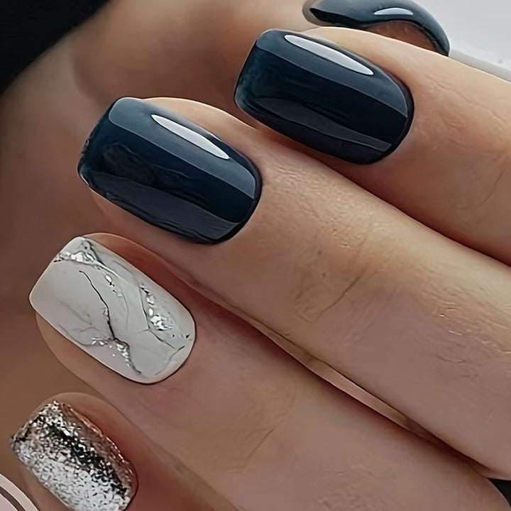 Elegant Marble and Glitter Press-On Nails Kalsten