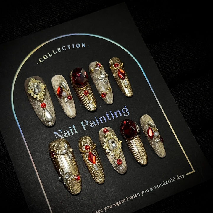 Luxurious Rhinestone-Embellished Press-On Nail Art