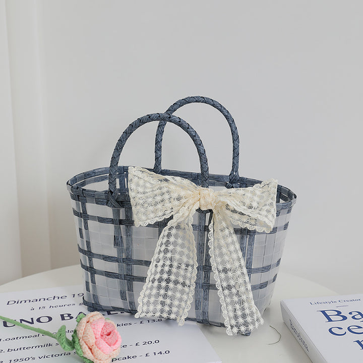 Handcrafted basket bag with elegant bow applique Kalsten