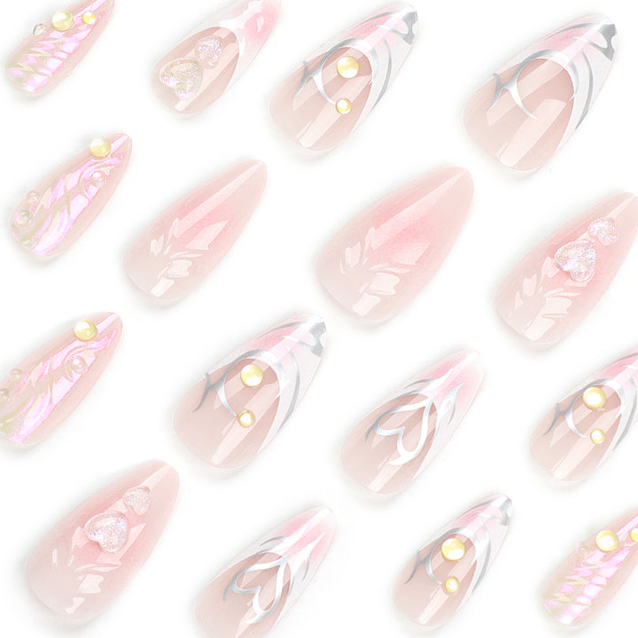 Artful nail extensions with two-dimensional design and glitter accents Kalsten