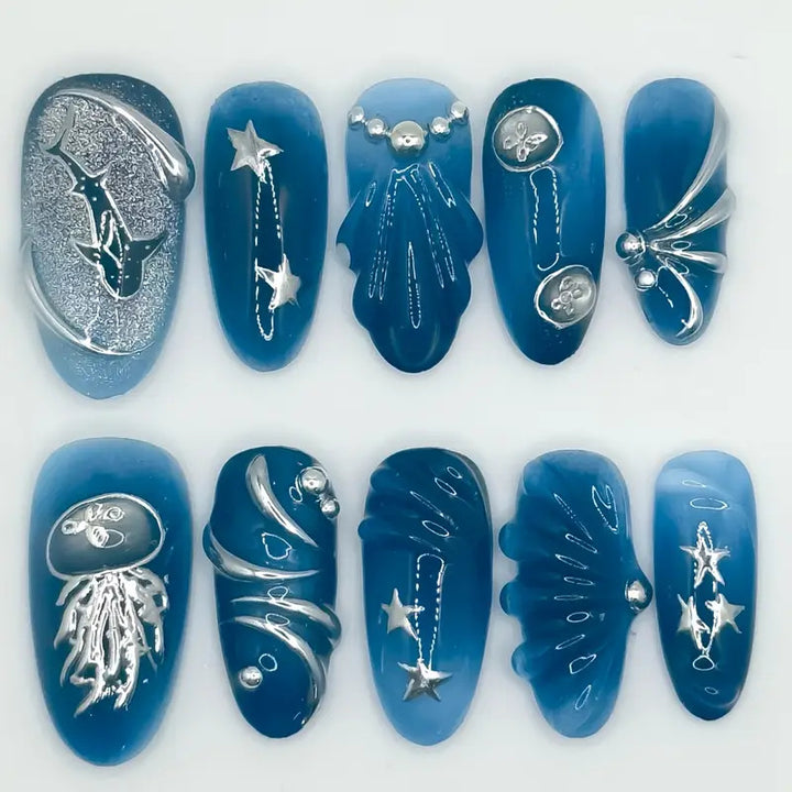 Artistic Ocean-Inspired Press-On Nail Extensions Kalsten