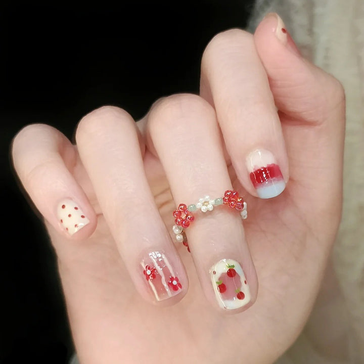 Artistic Floral and Gemstone Press-On Nail Set Kalsten