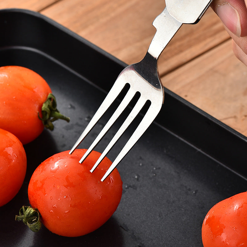 folding stainless steel camping cutlery set with textured grip locking hinge and compact travel clip Kalsten