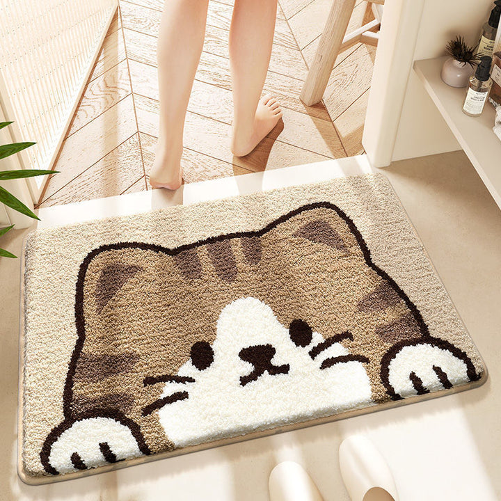 Cartoon Cat-Themed Plush Bath Mat