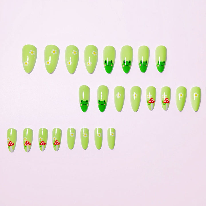 Artificial nails with cute frog and flower design Kalsten