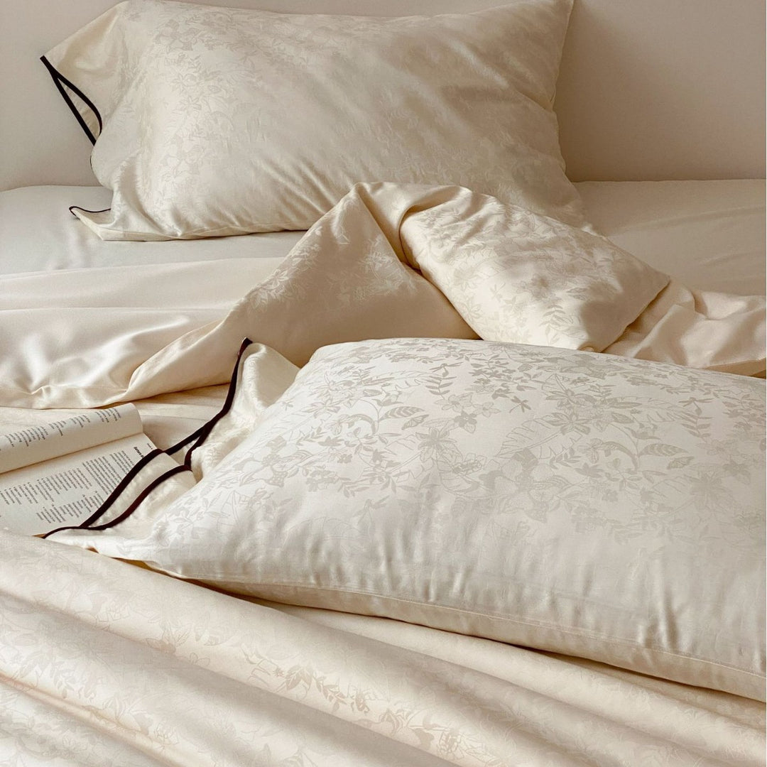 Luxurious satin bedding set with watercolor floral pattern