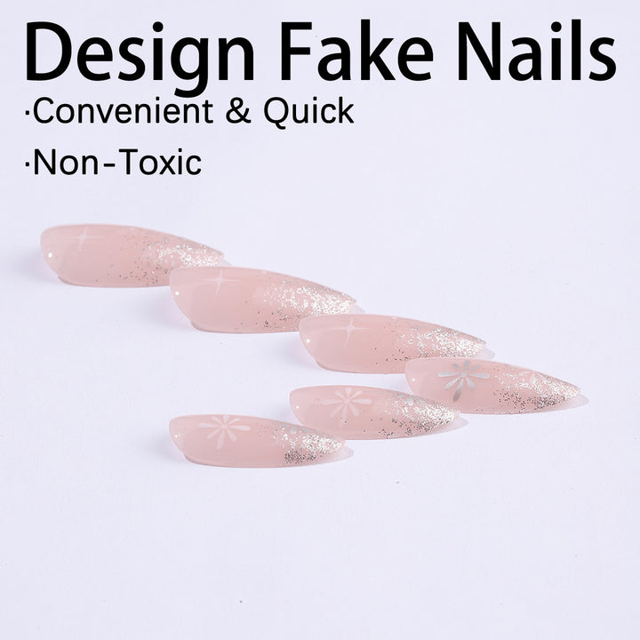 Nail art set with elegant glitter French design and artistic embellishments Kalsten