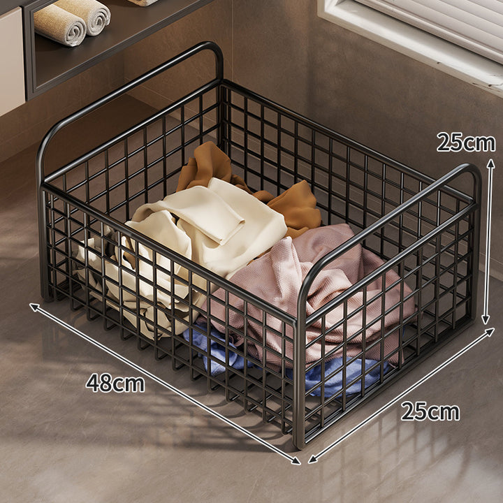 Metal Wire Grid Storage Basket with Raised Side Handles