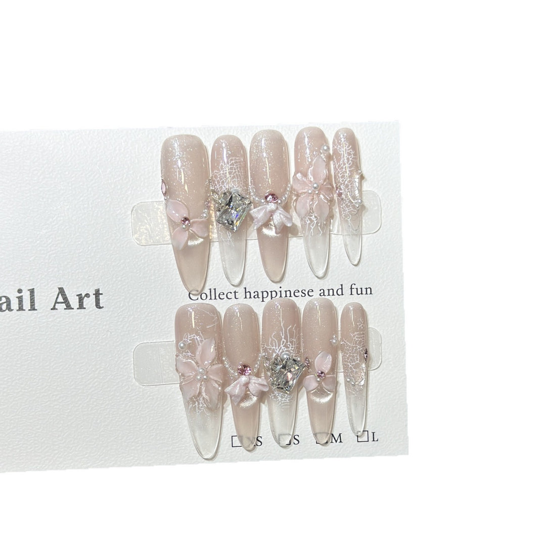 Decorative Press-On Nail Art Set with Floral and Gemstone Accents Kalsten