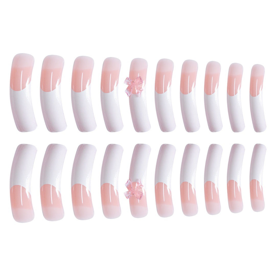 Stylish Acrylic Press-On Nail Extensions with Decorative Bow Kalsten