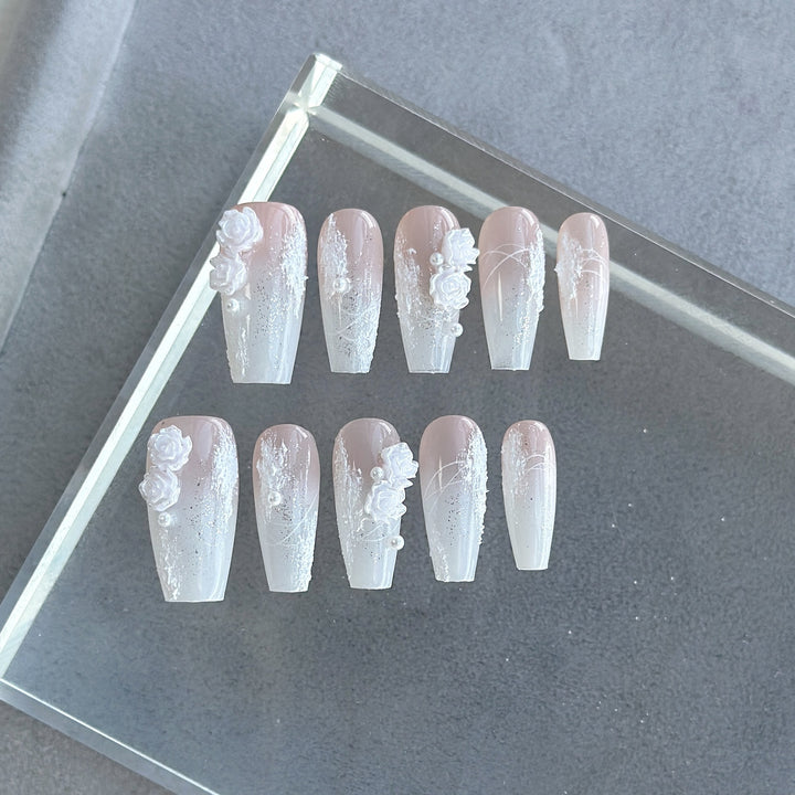 Artistic Press-On Nail Art Set with Heart and Celestial Designs