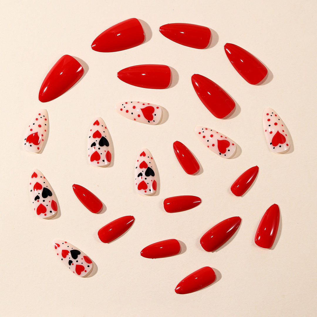 Heart-Themed Stiletto Nail Art Extensions Kalsten