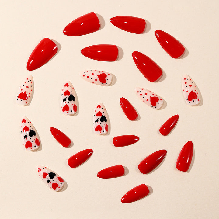 Heart-Themed Stiletto Nail Art Extensions Kalsten