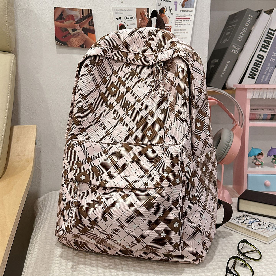 Backpack with Fashionable Check Pattern and Practical Compartments Kalsten