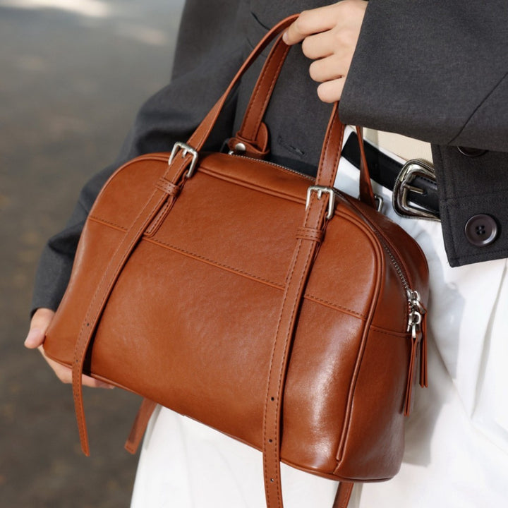 Structured Leatherette Top-Handle Convertible Satchel