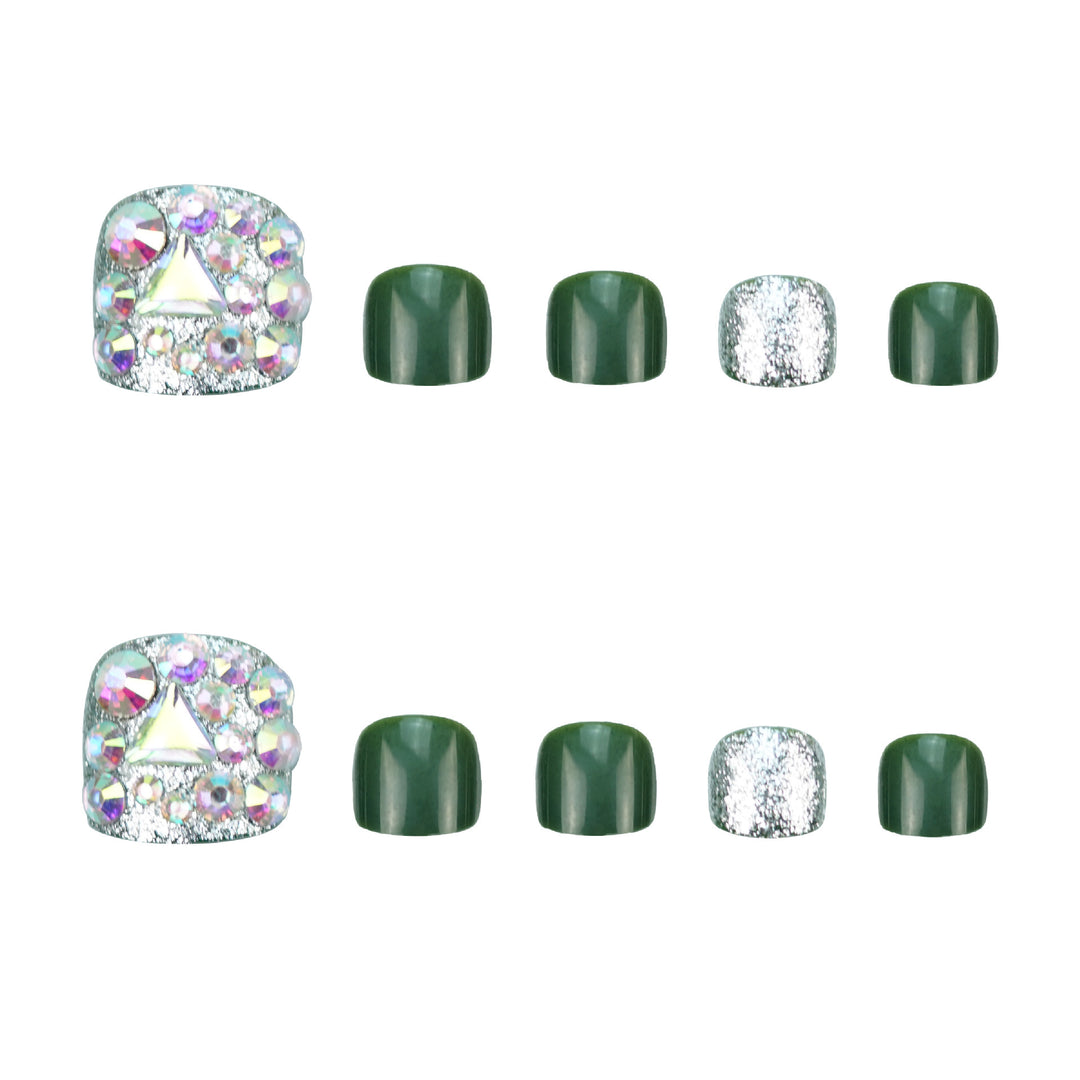 Decorative Press-On Toenails with Rhinestone Embellishts