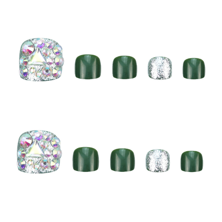 Decorative Press-On Toenails with Rhinestone Embellishts