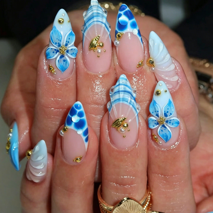 Elegant Floral Art Acrylic Nail Extensions Kalsten
