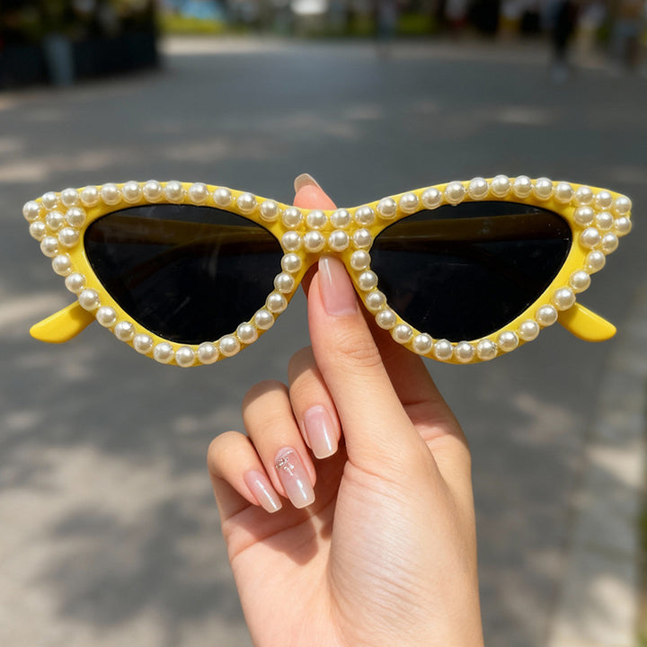 Pearl-Embellished Cat Eye Sunglasses Kalsten